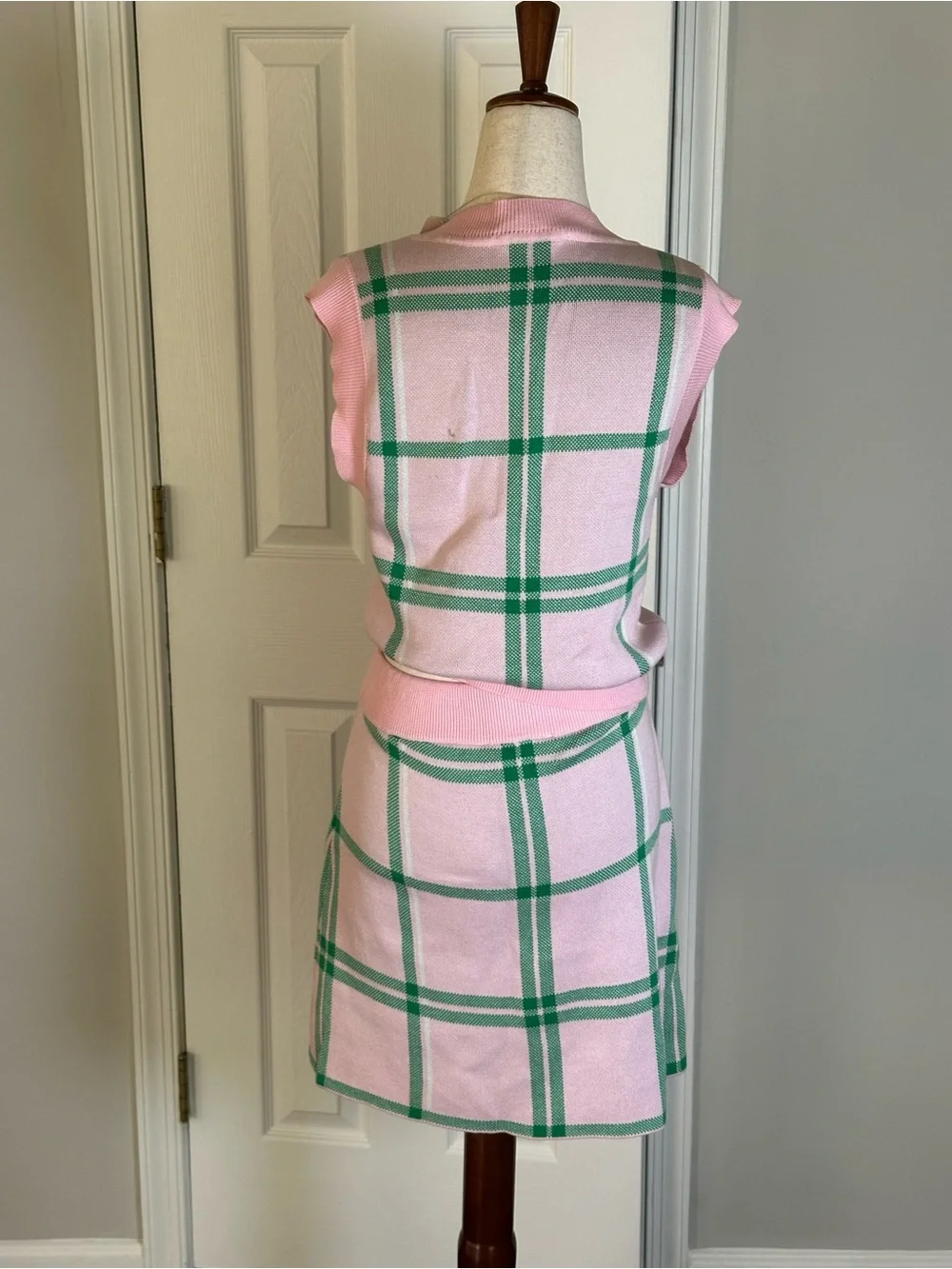 Favorite Daughter Pink and Green Plaid Knit Skirt Set New with Tags